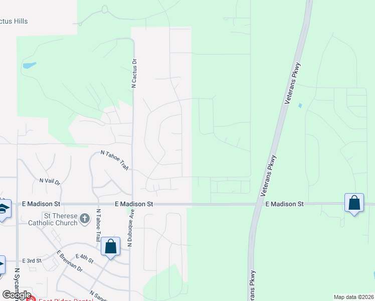 map of restaurants, bars, coffee shops, grocery stores, and more near 1516 North Maynard Lane in Sioux Falls