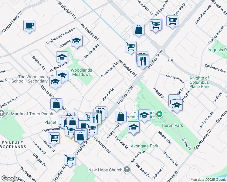 map of restaurants, bars, coffee shops, grocery stores, and more near 904 Stainton Drive in Mississauga