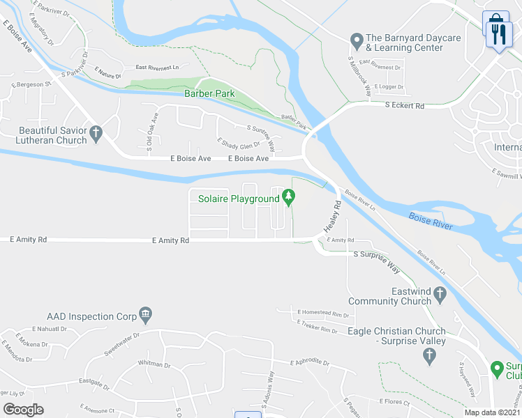 map of restaurants, bars, coffee shops, grocery stores, and more near 4446 South Cruzatte Lane in Boise