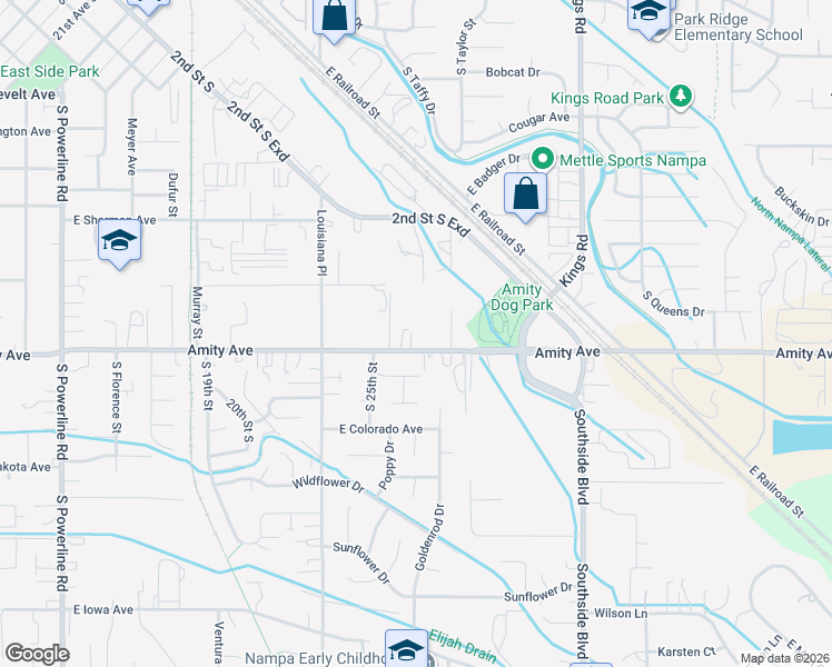map of restaurants, bars, coffee shops, grocery stores, and more near 2520 E Amity Ave in Nampa