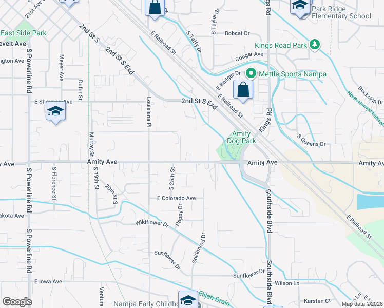 map of restaurants, bars, coffee shops, grocery stores, and more near 2520 East Amity Avenue in Nampa