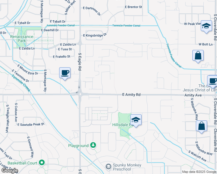 map of restaurants, bars, coffee shops, grocery stores, and more near 3570 East Amity Road in Meridian
