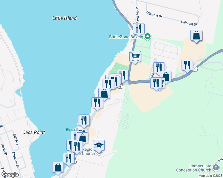 map of restaurants, bars, coffee shops, grocery stores, and more near 1321 Union Avenue in Laconia