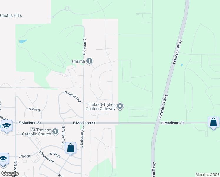 map of restaurants, bars, coffee shops, grocery stores, and more near North Maynard Lane in Sioux Falls