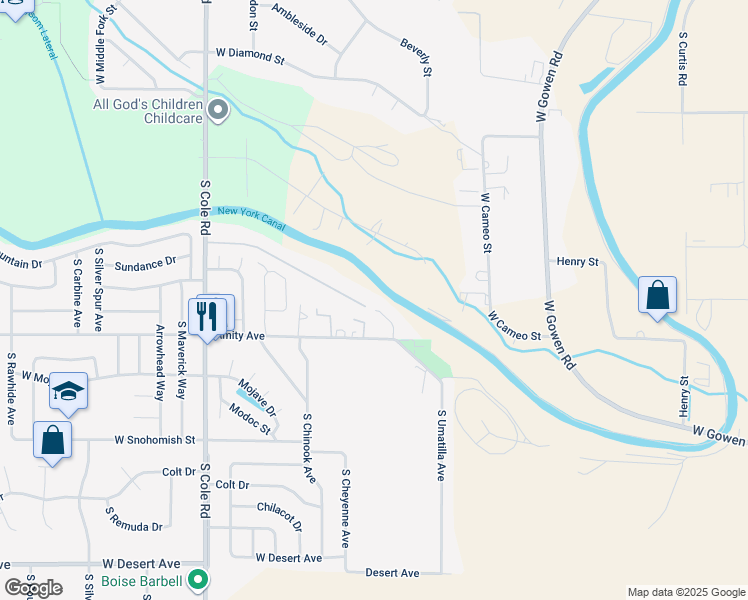 map of restaurants, bars, coffee shops, grocery stores, and more near 4541 South Fenny Lane in Boise