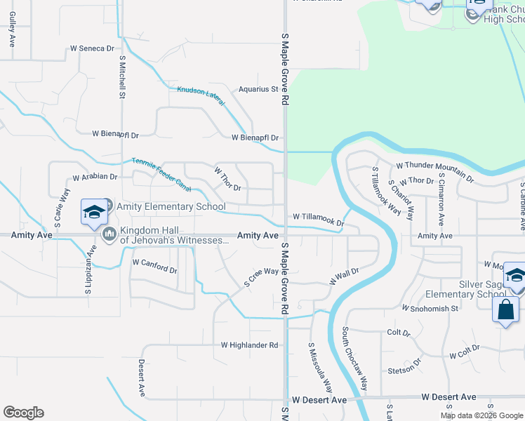 map of restaurants, bars, coffee shops, grocery stores, and more near 4585 South Maple Grove Road in Boise