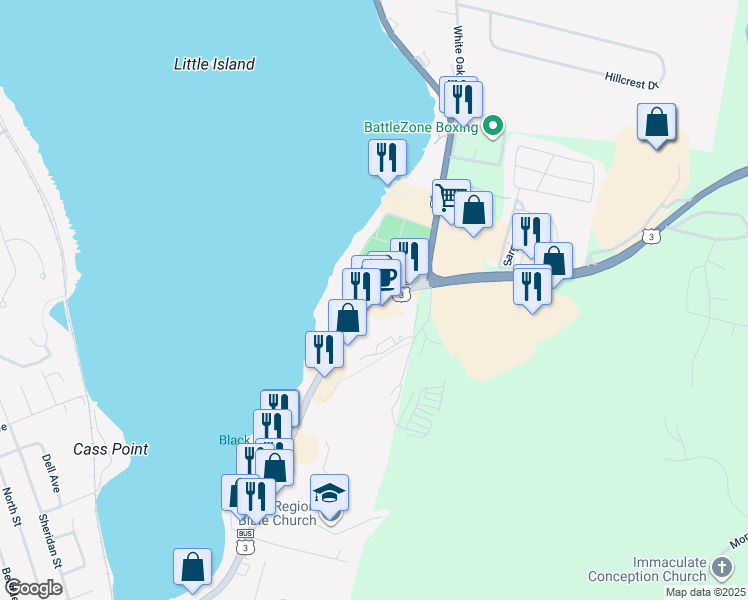 map of restaurants, bars, coffee shops, grocery stores, and more near 1321 Union Avenue in Laconia