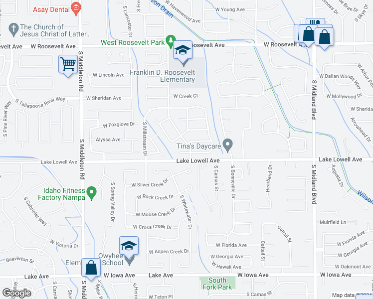 map of restaurants, bars, coffee shops, grocery stores, and more near 1902 West Placer Creek Court in Nampa