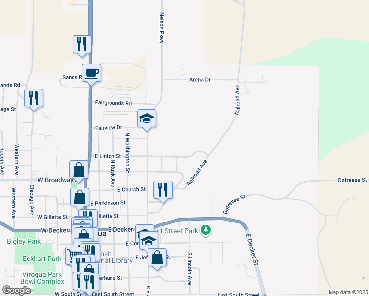 map of restaurants, bars, coffee shops, grocery stores, and more near 700 East Linton Street in Viroqua