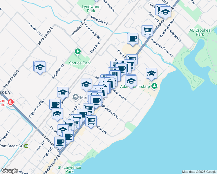 map of restaurants, bars, coffee shops, grocery stores, and more near in Mississauga