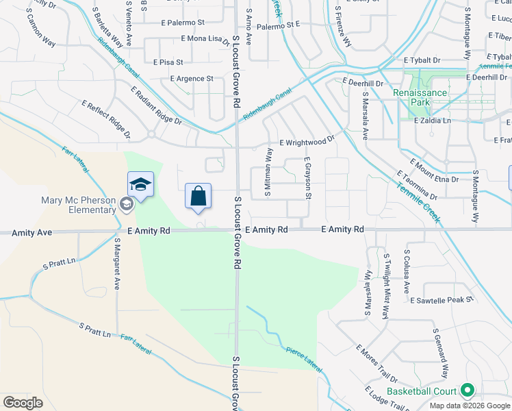 map of restaurants, bars, coffee shops, grocery stores, and more near 4619 South Mitman Way in Meridian