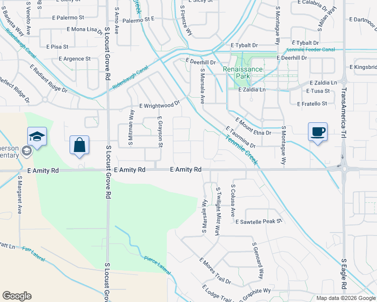map of restaurants, bars, coffee shops, grocery stores, and more near 2144 East Daulby Street in Meridian