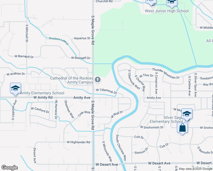 map of restaurants, bars, coffee shops, grocery stores, and more near 4464 South Maple Grove Road in Boise
