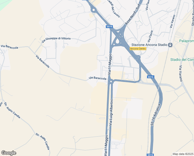 map of restaurants, bars, coffee shops, grocery stores, and more near 26 Via 1º Maggio in Ancona