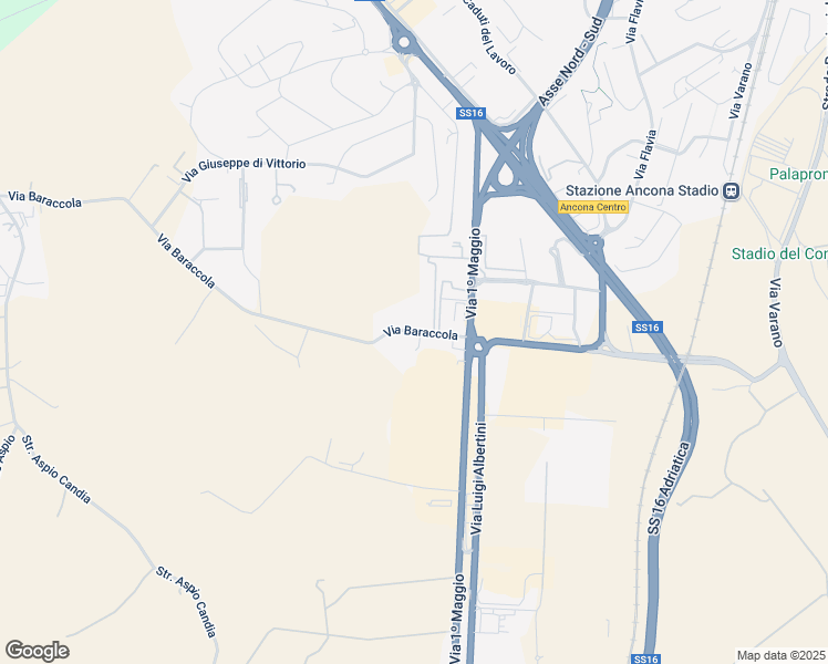 map of restaurants, bars, coffee shops, grocery stores, and more near 26 Via 1º Maggio in Ancona