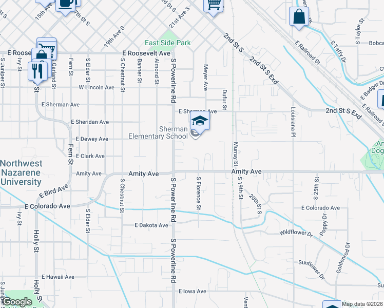 map of restaurants, bars, coffee shops, grocery stores, and more near 608 South Powerline Road in Nampa