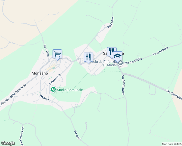 map of restaurants, bars, coffee shops, grocery stores, and more near 18 Via G. Falcone in Monsano