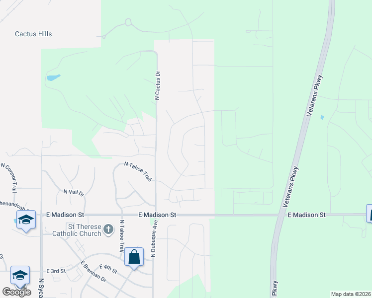 map of restaurants, bars, coffee shops, grocery stores, and more near 5610 East Madison Street in Sioux Falls
