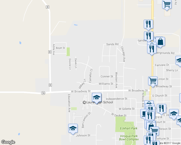 map of restaurants, bars, coffee shops, grocery stores, and more near 715 Camelot Court in Viroqua