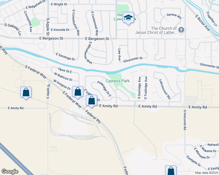 map of restaurants, bars, coffee shops, grocery stores, and more near 4339 South Rimview Way in Boise