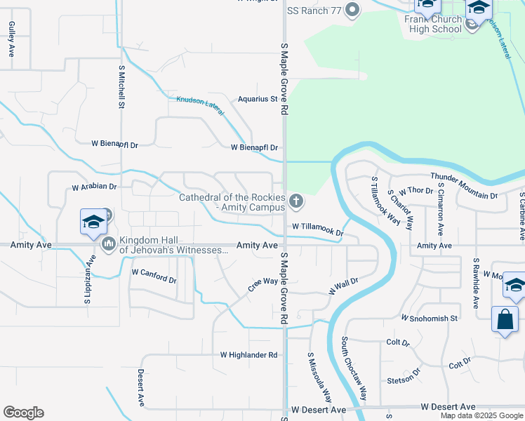 map of restaurants, bars, coffee shops, grocery stores, and more near 9122 West Tillamook Drive in Boise