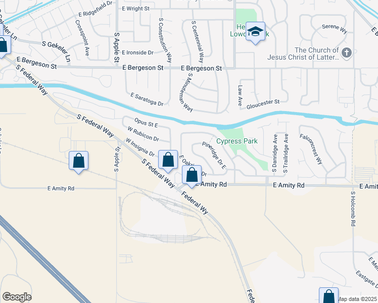 map of restaurants, bars, coffee shops, grocery stores, and more near 4345 South Timridge Way in Boise
