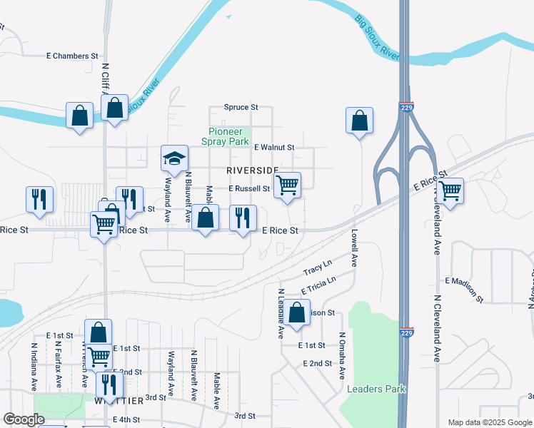 map of restaurants, bars, coffee shops, grocery stores, and more near 1416 North Jessica Avenue in Sioux Falls