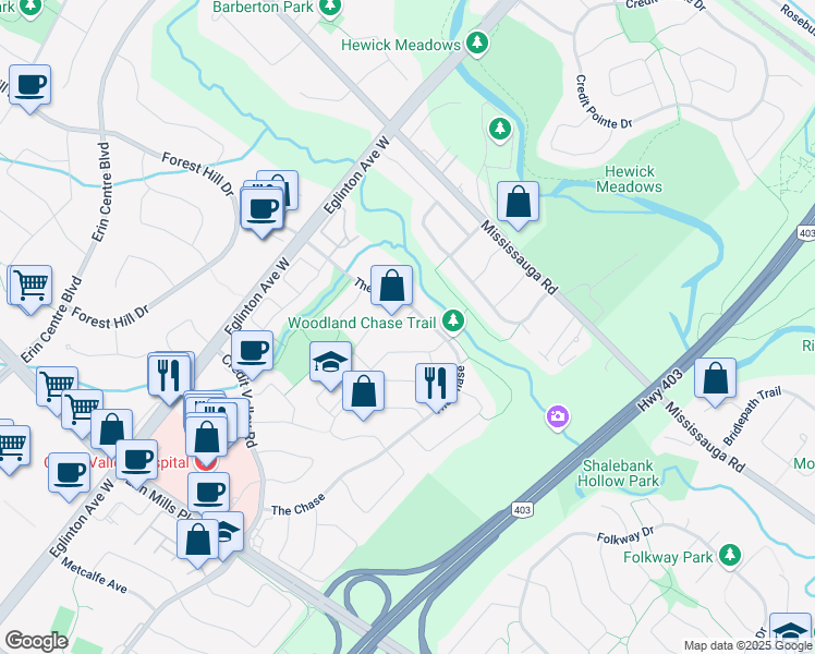 map of restaurants, bars, coffee shops, grocery stores, and more near 2111 Kempton Park Drive in Mississauga