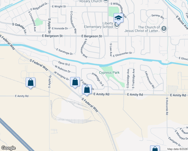 map of restaurants, bars, coffee shops, grocery stores, and more near 1397 East Pineridge Drive in Boise