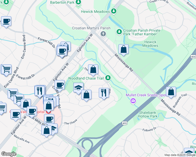 map of restaurants, bars, coffee shops, grocery stores, and more near 2115 Kempton Park Drive in Mississauga