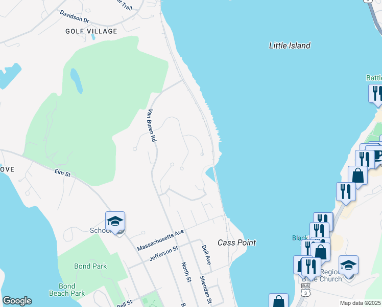 map of restaurants, bars, coffee shops, grocery stores, and more near 122 Natures View Drive in Laconia
