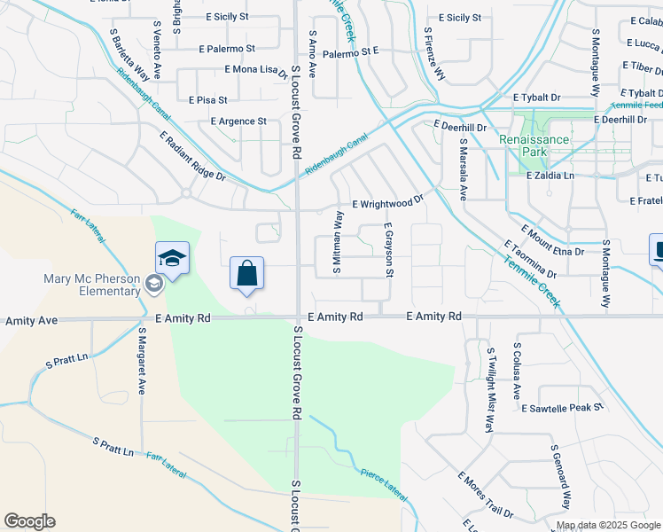 map of restaurants, bars, coffee shops, grocery stores, and more near 4619 South Mitman Way in Meridian