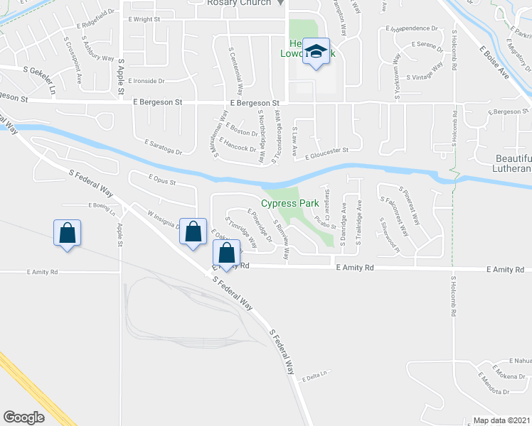 map of restaurants, bars, coffee shops, grocery stores, and more near 4339 South Rimview Way in Boise