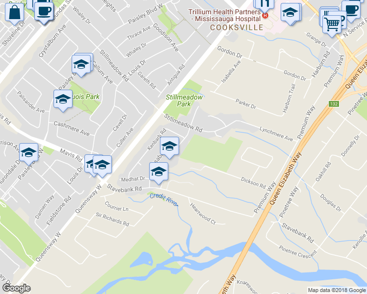 map of restaurants, bars, coffee shops, grocery stores, and more near 432 Isabella Avenue in Mississauga