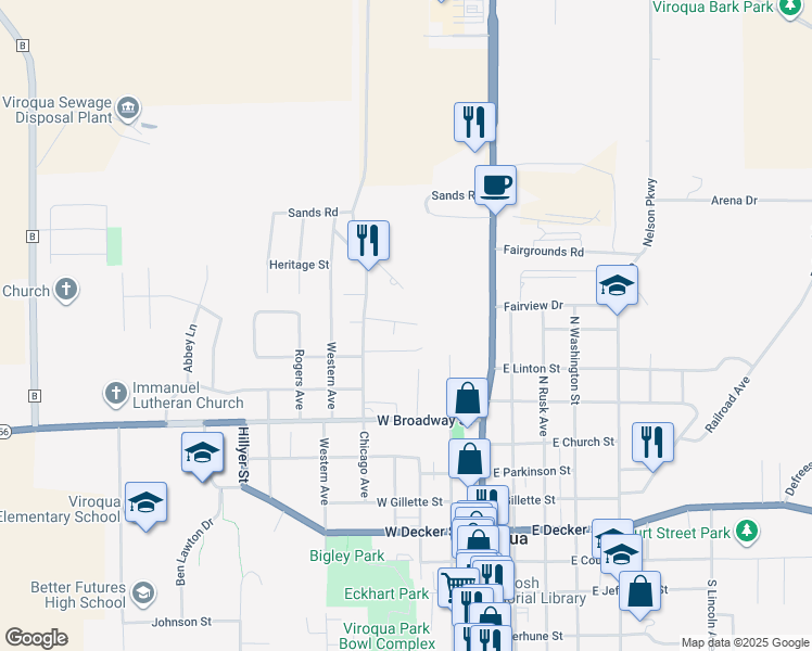 map of restaurants, bars, coffee shops, grocery stores, and more near 305 Chase Street in Viroqua