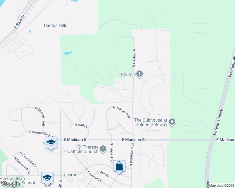 map of restaurants, bars, coffee shops, grocery stores, and more near 5101-5199 East Fairway Place in Sioux Falls