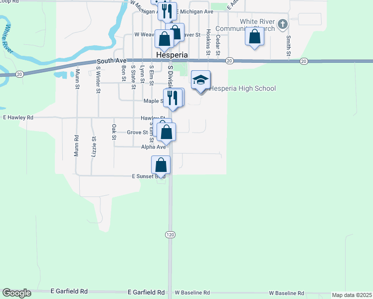 map of restaurants, bars, coffee shops, grocery stores, and more near 105 Oj Morse in Hesperia