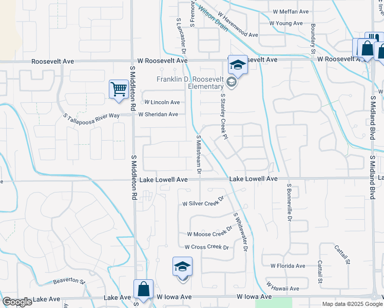 map of restaurants, bars, coffee shops, grocery stores, and more near 2196 West Yellowbell Street in Nampa