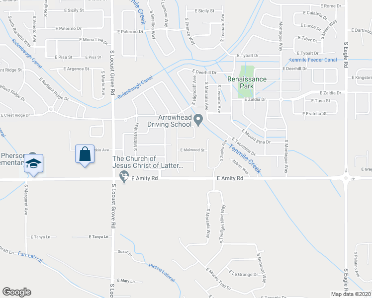 map of restaurants, bars, coffee shops, grocery stores, and more near 2180 East Amity Road in Meridian