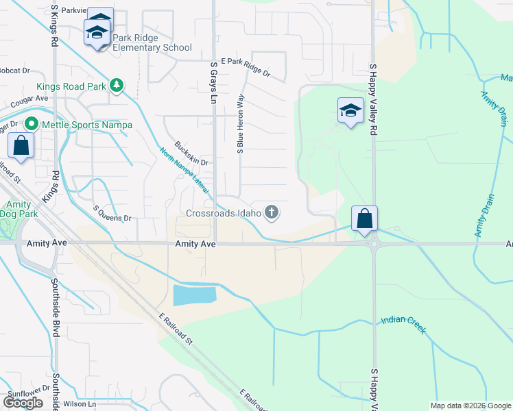 map of restaurants, bars, coffee shops, grocery stores, and more near 4109 East Hayseed Court in Nampa