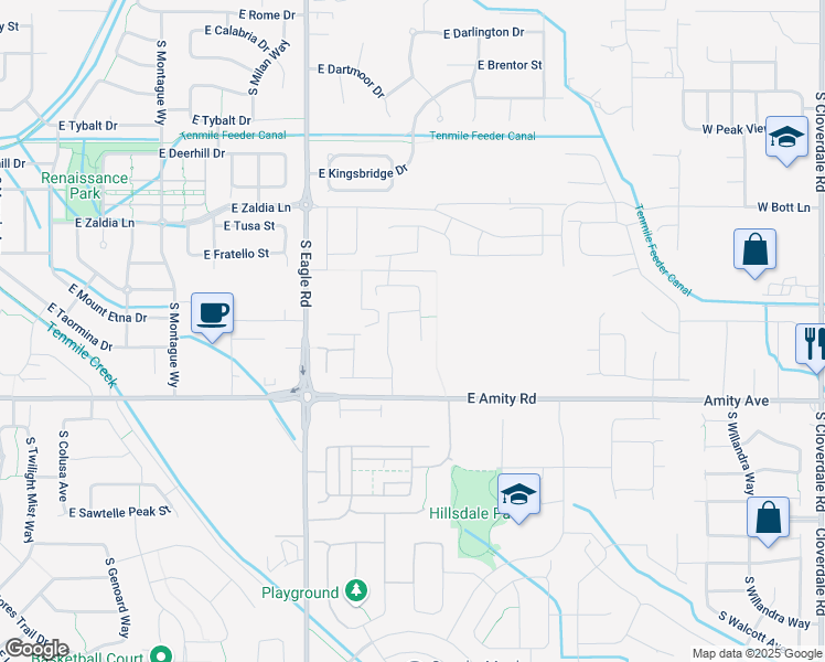 map of restaurants, bars, coffee shops, grocery stores, and more near 4611 South Merrivale Place in Meridian