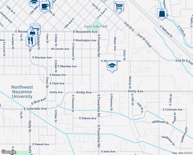 map of restaurants, bars, coffee shops, grocery stores, and more near 607 South Powerline Road in Nampa