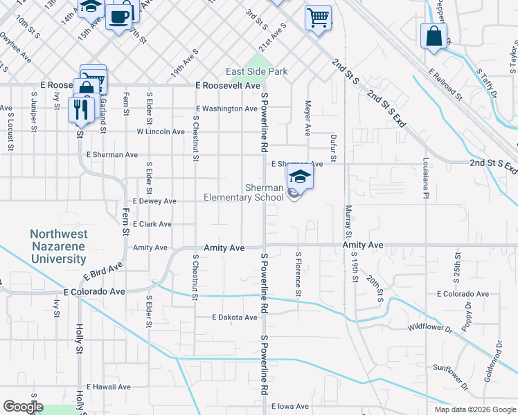 map of restaurants, bars, coffee shops, grocery stores, and more near 607 South Powerline Road in Nampa