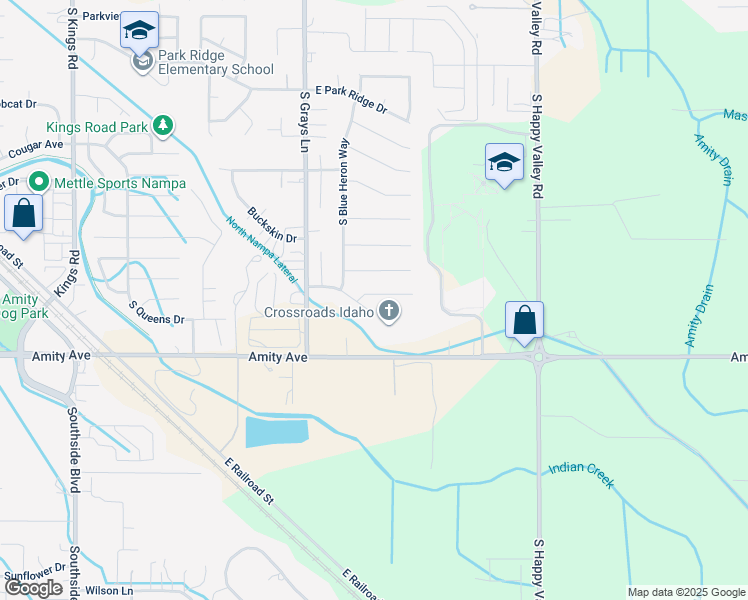 map of restaurants, bars, coffee shops, grocery stores, and more near 4109 East Hayseed Court in Nampa