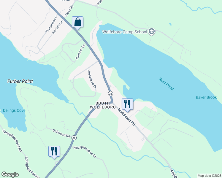 map of restaurants, bars, coffee shops, grocery stores, and more near 625 Tuftonboro Road in Wolfeboro