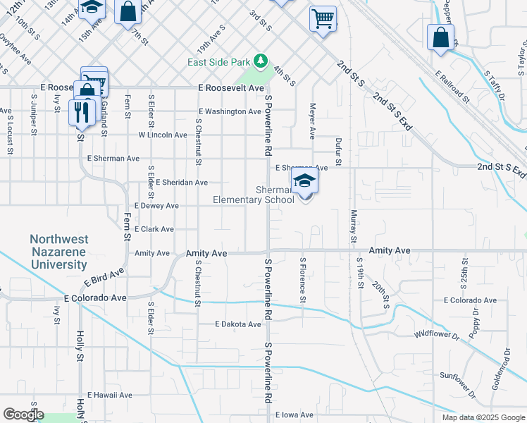 map of restaurants, bars, coffee shops, grocery stores, and more near 607 South Powerline Road in Nampa