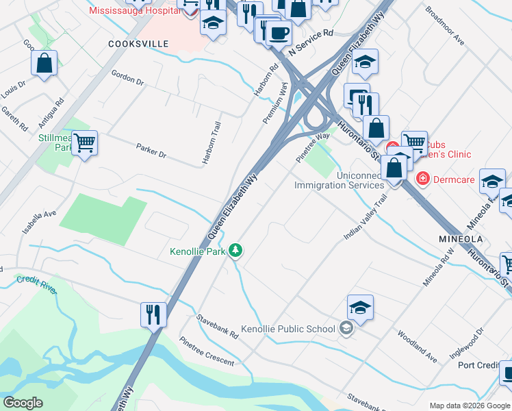 map of restaurants, bars, coffee shops, grocery stores, and more near 1618 Dogwood Trail in Mississauga