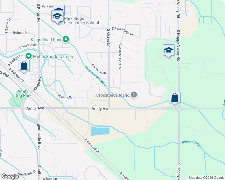 map of restaurants, bars, coffee shops, grocery stores, and more near 3989 East Winterberry Drive in Nampa