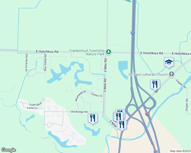 map of restaurants, bars, coffee shops, grocery stores, and more near 2448 Heather Brook Drive in Bay City