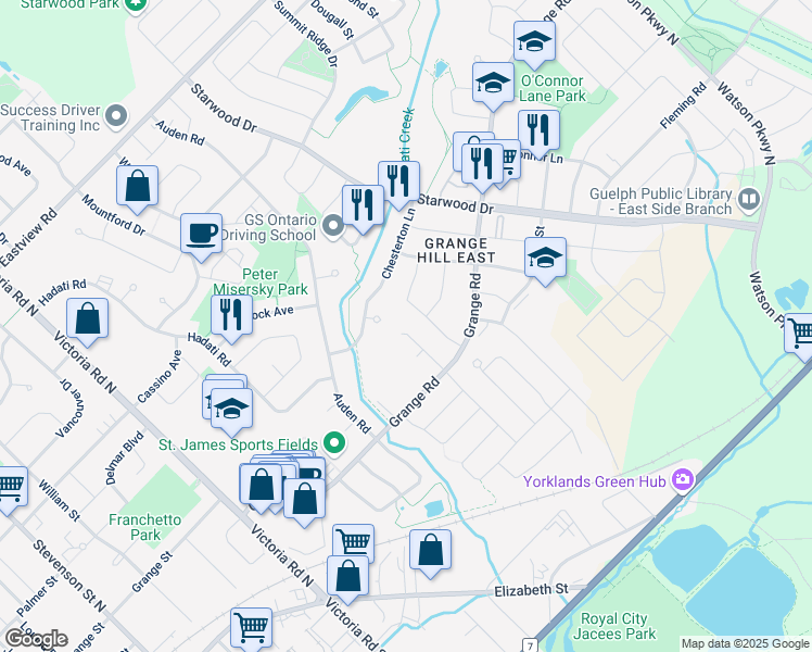 map of restaurants, bars, coffee shops, grocery stores, and more near 133 Kemp Crescent in Guelph
